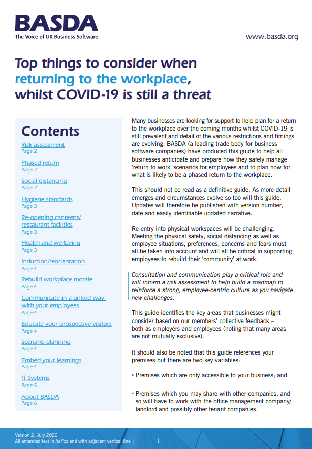 screengrab of the covid-19 guide front cover Returning to work guide front cover
