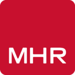 MHR Global logo red block with white font